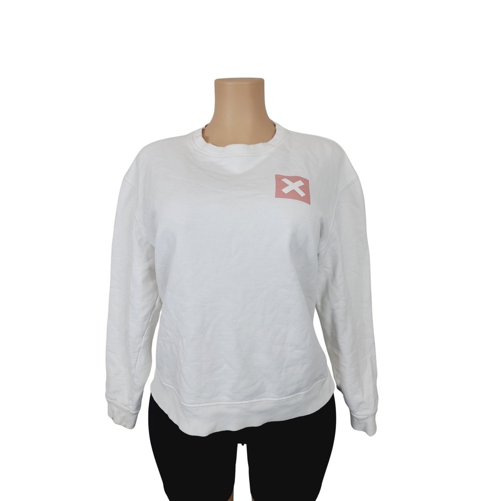 Blue Banana design X logo on chest and back Sweatshirt Women's Size M, White